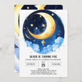 Invitation Lune et étoiles Galaxy Aventure Anniversaire (Devant / Derrière)