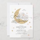 Invitation Lune et étoiles Matte Neutrals Script Baby Sprinke (Devant)