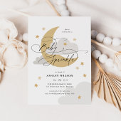 Invitation Lune et étoiles Matte Neutrals Script Baby Sprinke