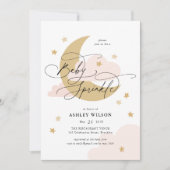 Invitation Lune et étoiles Matte Pink Script Baby Sprinking (Devant)