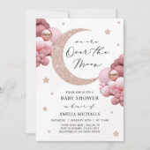 Invitation Lune Et Étoiles Rose Sur Le Baby shower Lune (Devant)