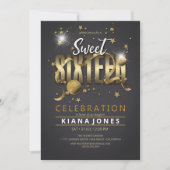 Invitation Lune et étoiles Sweet 16 Gold/Blk ID788 (Devant)