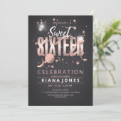 Invitation Lune et étoiles Sweet 16 Rose Gold/Blk ID788 (Debout devant)