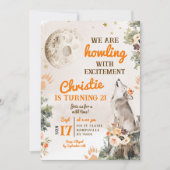 Invitation Lune et loup Howling Anniversaire fille (Devant)