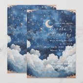 Invitation Lune et Nuage Bleu Foncé Mariage Céleste (Devant / Derrière)