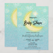 Invitation Lune étoilée sarcelle Fête bébé céleste   (Devant / Derrière)