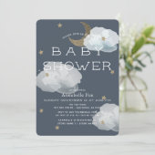 Invitation Lune, étoiles et nuages Baby shower de la Marine (Debout devant)