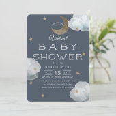Invitation Lune, étoiles et nuages Marine Baby shower virtuel (Debout devant)