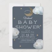 Invitation Lune, étoiles et nuages Marine Baby shower virtuel (Devant)