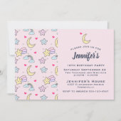 Invitation Lune, étoiles et nuages Motif à l'anniversaire ros (Devant)