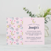 Invitation Lune, étoiles et nuages Motif à l'anniversaire ros (Debout devant)