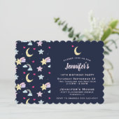 Invitation Lune, étoiles et nuages sur Blue Birthday (Debout devant)