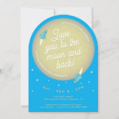 Invitation Lune, étoiles et roquettes Baby shower Turquoise e (Devant)