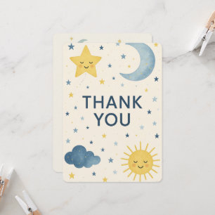Invitation Lune, étoiles et soleil Baby shower céleste Merci