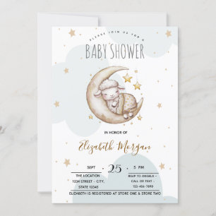 Invitation Lune Étoiles Nuages Petit Mouton Bébé Shower
