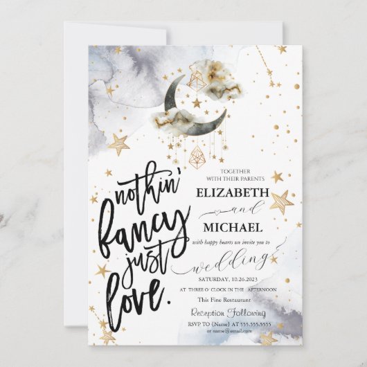 Invitation Lune Étoiles Or Céleste Mariage (Devant)