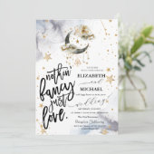 Invitation Lune Étoiles Or Céleste Mariage (Debout devant)
