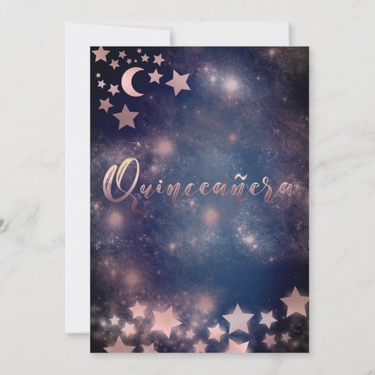 Invitation Lune & étoiles Rose or glitterie robe céleste (Dos)