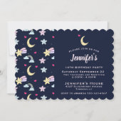 Invitation Lune fantaisiste, étoiles et nuages sur un anniver (Devant)