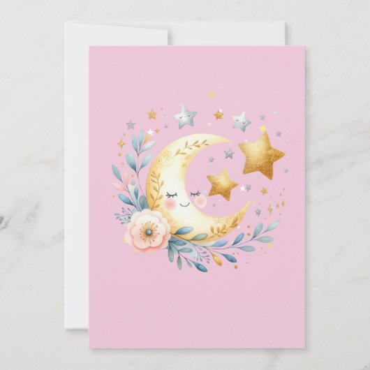 Invitation Lune Fleur arc en ciel étoiles Coeurs Anniversaire (Dos)