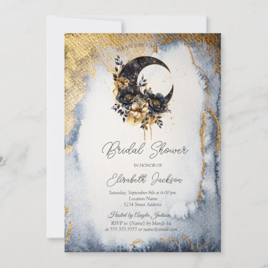Invitation Lune Florale Céleste pour une Fête de Mariage (Devant)