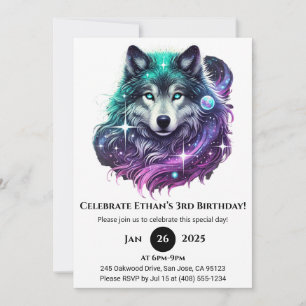 Invitation Lune Galaxy Wolf Anniversaire