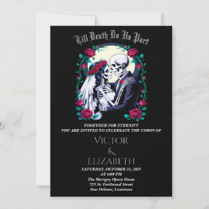 Invitation Lune Gothique Jusqu'à la mort Squelette Rose Maria