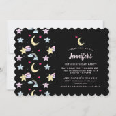 Invitation Lune lunaire, étoiles et nuages sur l'anniversaire (Devant)