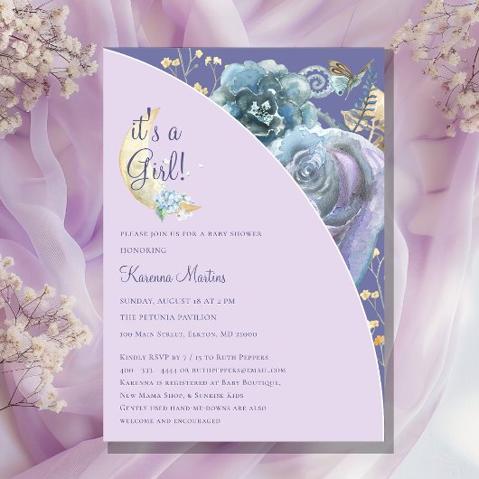 Invitation Lune lunaire lunaire violet C'est un Baby shower d
