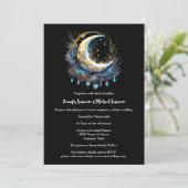 Invitation Lune lunaire noir bleu étoile nuit élégante (Debout devant)