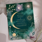 Invitation Lune magique céleste et étoiles Mariage émeraude
