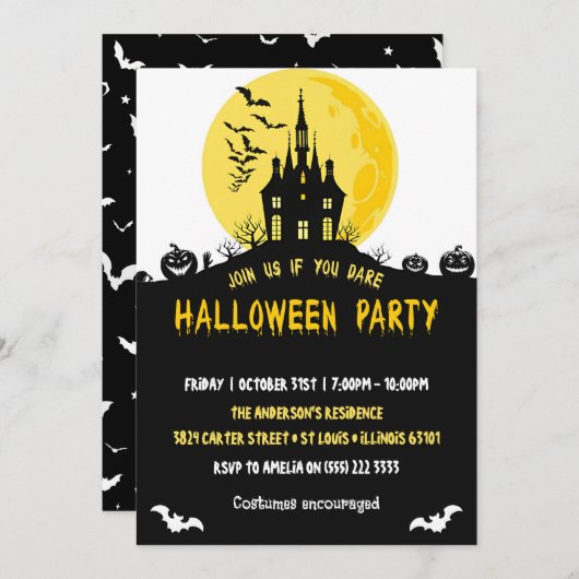 Invitation Lune Maison hantée Éffrayante Halloween Party (Devant / Derrière)