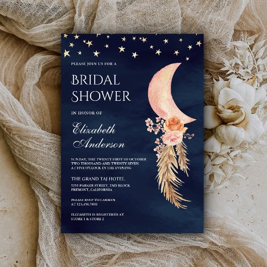Invitation Lune montante florale terreuse navale pour la douc