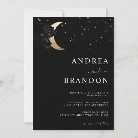 Invitation Lune mystique céleste d'or en un seul Mariage (Devant)