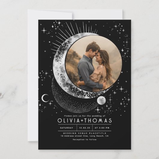 Invitation Lune mystique céleste Starry Mariage de nuit Photo (Devant)