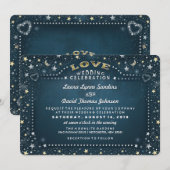 Invitation Lune turquoise de blanc et d'or et mariage d'amour (Devant / Derrière)