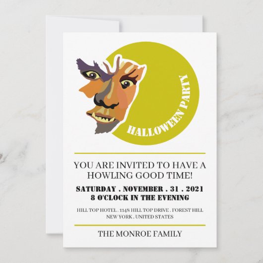 Invitation Lune Wolf, fête d'Halloween (Devant)