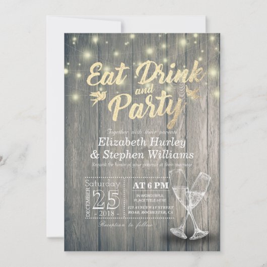 Invitation Lunettes de Champagne Bois Manger Boire et Mariage (Devant)