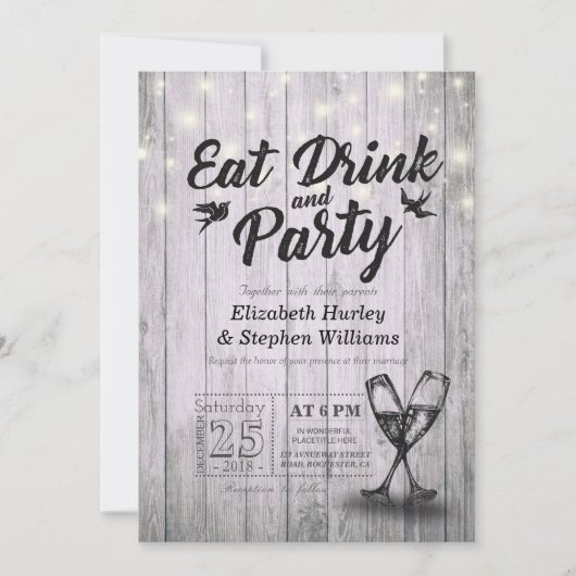 Invitation Lunettes de Champagne Bois Manger Boire et Mariage (Devant)
