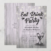 Invitation Lunettes de Champagne Bois Manger Boire et Mariage (Devant / Derrière)