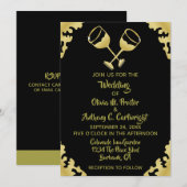 Invitation Lunettes de Champagne d'or Mariage noir et or Invi (Devant / Derrière)