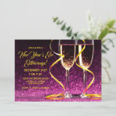 Invitation Lunettes de Champagne d'or violet fête de la Saint (Debout devant)