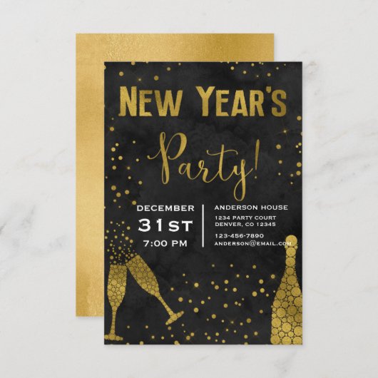 Invitation Lunettes de champagne du Nouvel An 2019 (Devant / Derrière)