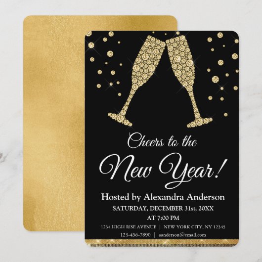 Invitation Lunettes de champagne du Nouvel An 2024 (Devant / Derrière)