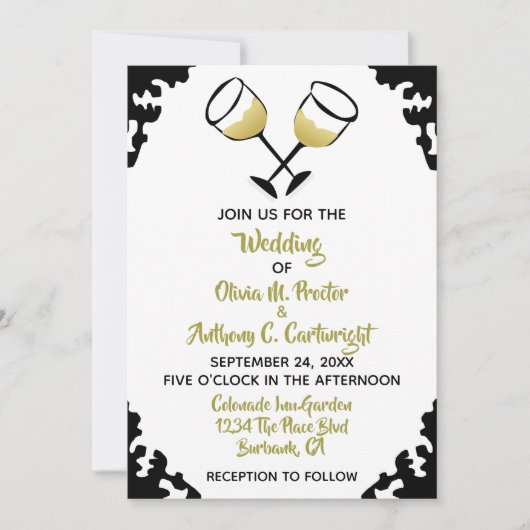 Invitation Lunettes de Champagne Mariage blanc et or (Devant)