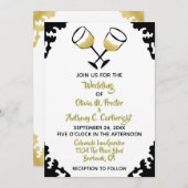 Invitation Lunettes de Champagne Mariage blanc et or (Devant / Derrière)