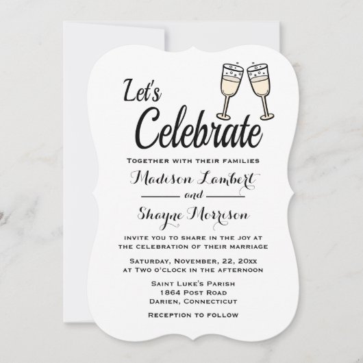 Invitation Lunettes de champagne Mariage noir et blanc (Devant)