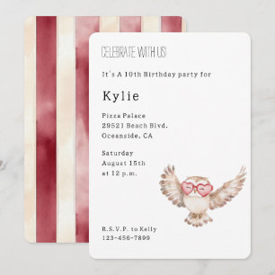 Invitation Lunettes de coeur de chouette Anniversaire