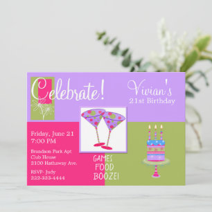 Invitation Lunettes de Martini colorées Fête d'anniversaire
