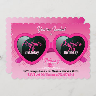 Invitation Lunettes de soleil Coeur rose chaud Anniversaire P